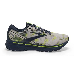 Brooks Ghost 14 Road Running Shoes - Womens, Grey/Navy/Yellow | IE-DFX971086